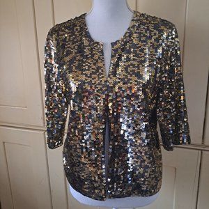 525 America Women's Gold and Olive Green Sequin Open Front Cardigan Size Large